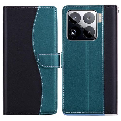Funda de cuero bicolor con relieve para Xiaomi 15 Pro (negro y verde)
