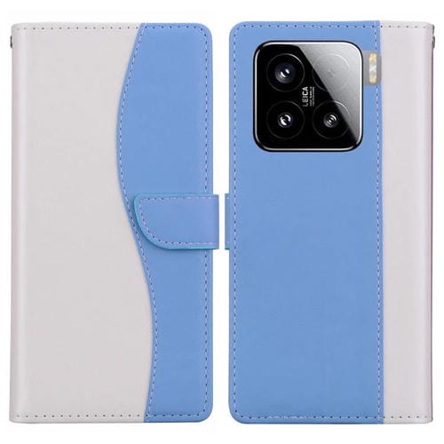 Funda de cuero bicolor con relieve para Xiaomi 15 (blanco y azul)