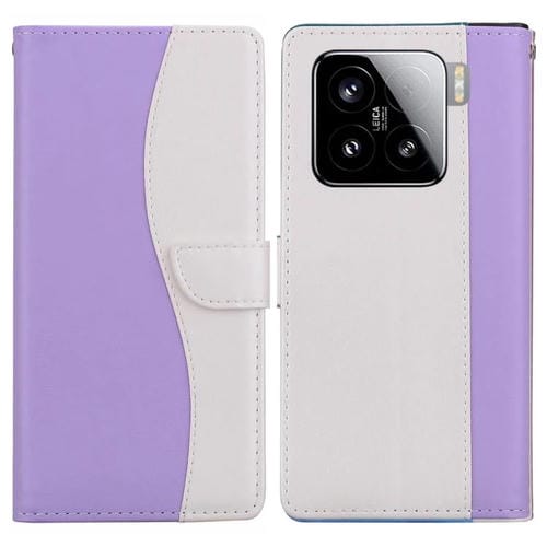 Funda de cuero bicolor con relieve para Xiaomi 15 (morado y blanco)