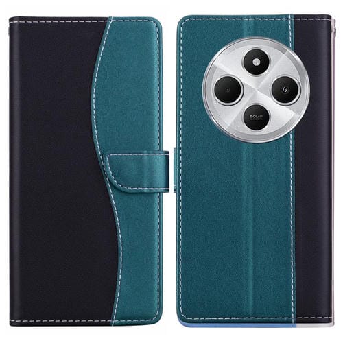 Funda de cuero bicolor con relieve para Redmi 14C 5G (negro y verde)