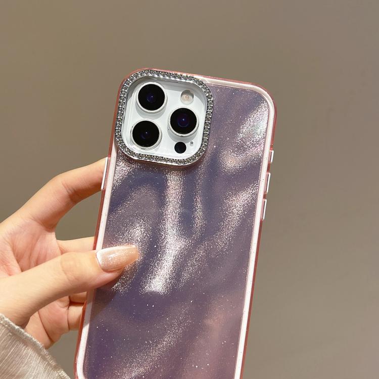 Funda 3 en 1 con diseño de arena movediza y marco de diamante para iPhone 15 Plus (morado)