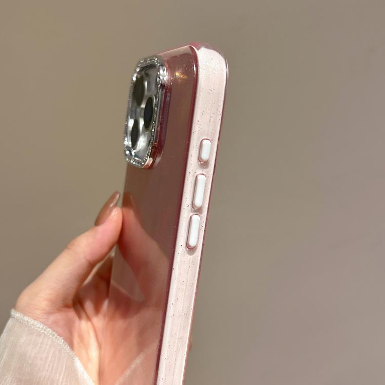 Funda 3 en 1 con diseño de arena movediza y marco de diamante para iPhone 15 Plus (morado)
