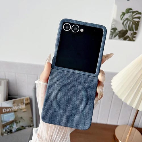 Funda magnética de PC y PU para Samsung Galaxy Z Flip6 5G Denim MagSafe (azul oscuro)