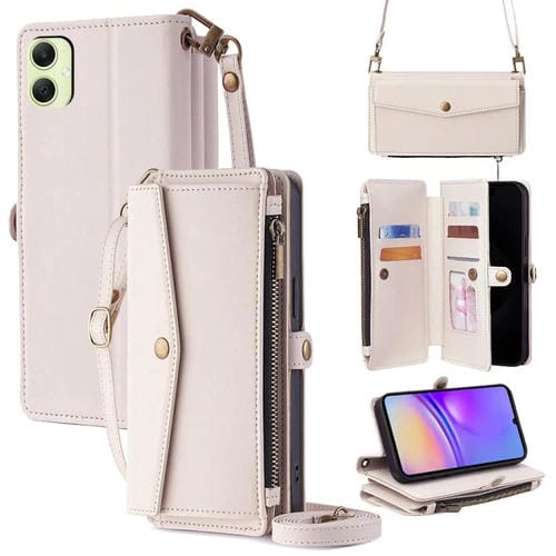 Funda de cuero con cremallera y hebilla lateral para Samsung Galaxy A05 4G (blanca)