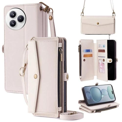 Funda de cuero con cremallera y hebilla lateral para Xiaomi Civi 5 Pro 5G (blanca)