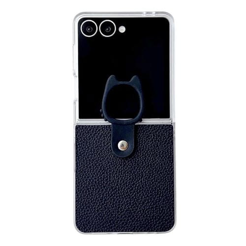 Funda de poliuretano termoplástico (PU) y policarbonato con marco transparente y soporte para anillo para Samsung Galaxy Z Flip6 5G (negro)