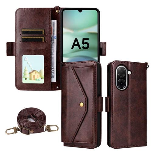 Funda de piel de vacuno cruzada con ranuras para múltiples tarjetas para Redmi A5 4G (173,3 mm) (marrón)