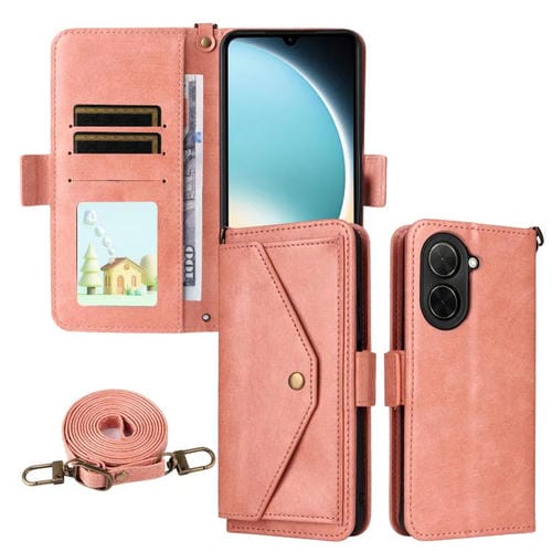 Funda de piel de vacuno cruzada con ranuras para tarjetas para Xiaomi Poco C71 / Redmi A5 4G (171,7 mm, rosa)