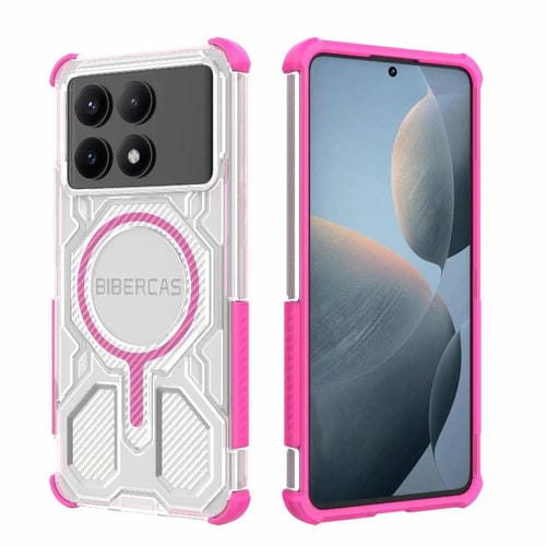 Funda BIBERCAS transparente con bolsa de aire MagSafe para Redmi K70E (rosa)