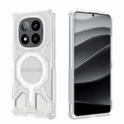 Funda BIBERCAS transparente con protección MagSafe Airbag para Redmi Note 14 Pro+ 5G (blanca)