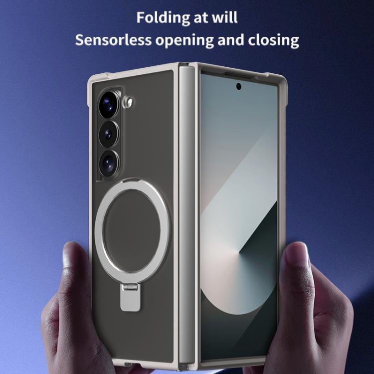 Funda para Samsung Galaxy Z Fold5 con soporte MagSafe de cuatro esquinas a prueba de golpes (morado)