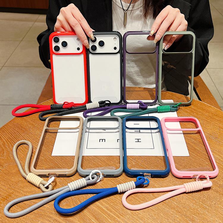 Funda de acrílico TPU transparente con borde liso y correa para la muñeca para Samsung Galaxy S25/S24 5G (marrón)