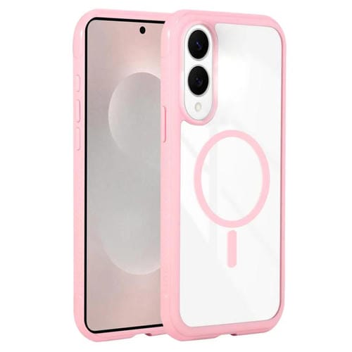 Funda magnética MagSafe transparente con borde liso para Samsung Galaxy S25 Edge 5G (rosa)