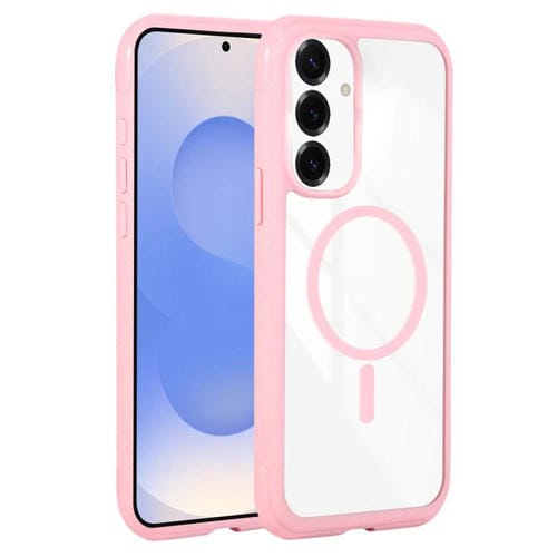 Funda magnética MagSafe transparente con borde liso para Samsung Galaxy S25+/S24+ 5G (rosa)