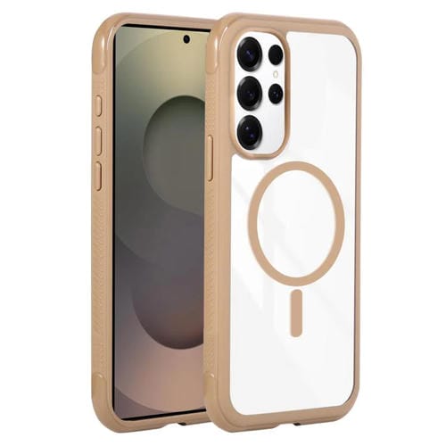 Funda magnética MagSafe transparente con borde liso para Samsung Galaxy S25 Ultra/S24 Ultra 5G (marrón)