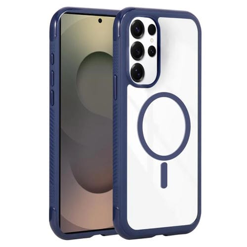 Funda magnética MagSafe transparente con borde liso para Samsung Galaxy S25 Ultra/S24 Ultra 5G (azul rey)