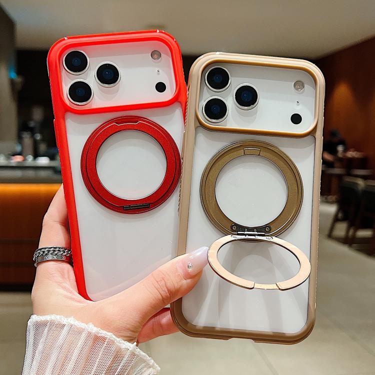Funda MagSafe para Samsung Galaxy S25/S24 5G con borde transparente y rotación (marrón)
