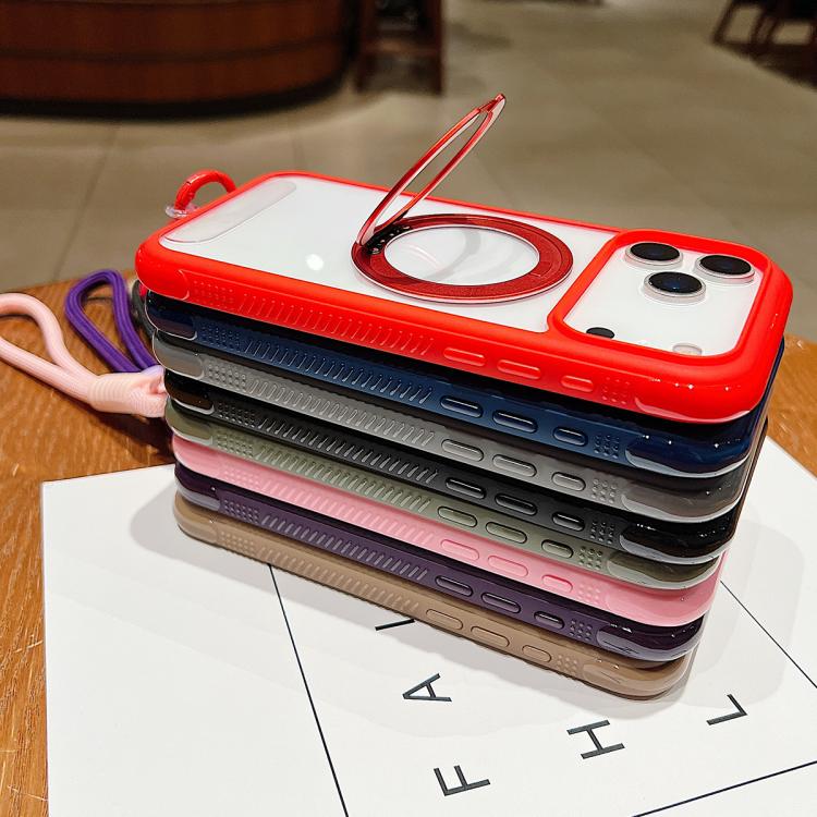 Funda MagSafe transparente con borde liso y rotación para Samsung Galaxy S25/S24 5G, con correa para la muñeca (roja)