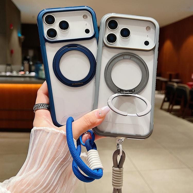 Funda MagSafe para Samsung Galaxy S25+ / S24+ 5G con borde transparente, rotación y correa de muñeca (marrón)