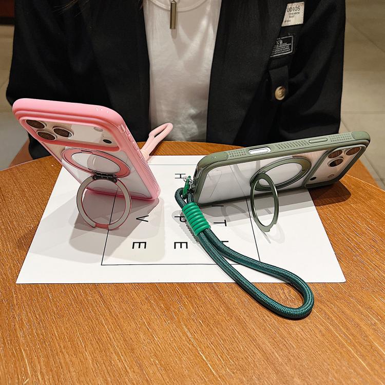 Funda MagSafe para Samsung Galaxy S25+ / S24+ 5G con borde transparente, rotación y correa de muñeca (marrón)