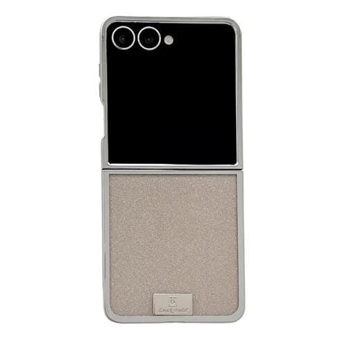 Funda para Samsung Galaxy Z Flip6 con marco chapado, papel brillante y placa de identificación de cobertura completa (dorada)