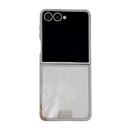 Funda para Samsung Galaxy Z Flip7 5G con marco chapado, placa de identificación de papel brillante y cobertura total (plata glaciar)