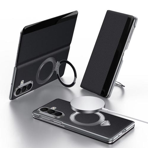 Funda de cuero con soporte magnético MagSafe y ventana SULADA Smart View para Samsung Galaxy Z Fold7 5G (negra)