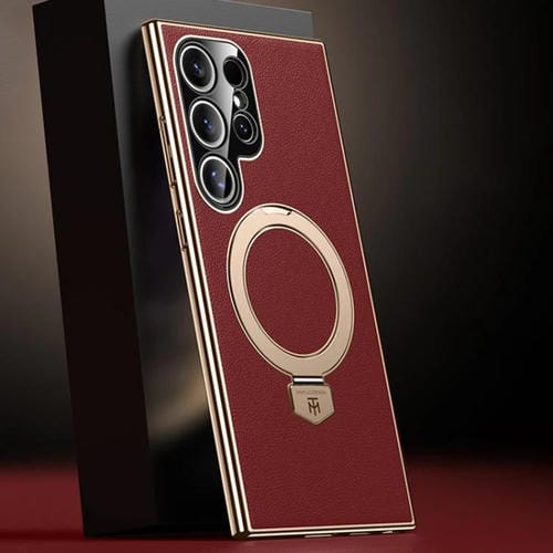 Funda de cuero lisa con soporte MagSafe para Samsung Galaxy S24 Ultra 5G (roja)