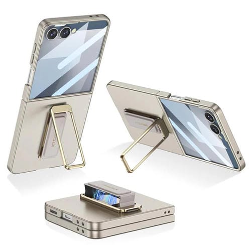 Funda ultrafina GKK con correa de muñeca integrada y soporte giratorio para Samsung Galaxy Z Flip7 5G (gris titanio)