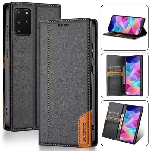Funda de cuero con tapa magnética y costuras RFID para Samsung Galaxy S20 FE N.BEKUS P3 (negra)