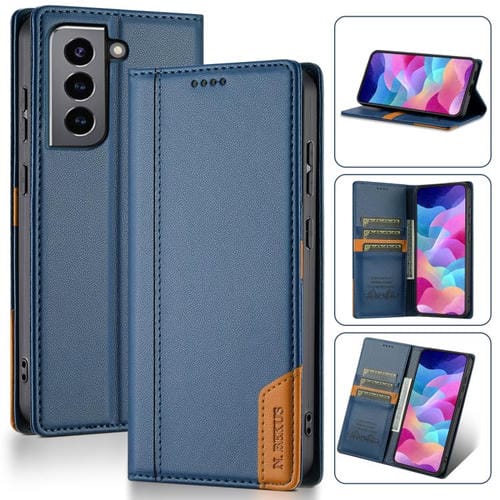 Funda de cuero con tapa magnética y costuras RFID para Samsung Galaxy S22 5G N.BEKUS P3 (azul)
