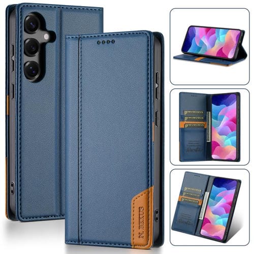 Funda de cuero con tapa magnética y costuras RFID para Samsung Galaxy S25+ 5G N.BEKUS P3 (azul)