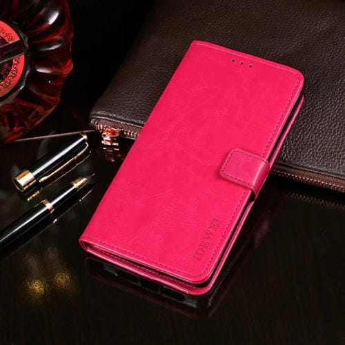 Para Google Pixel 4a 5G idewei Crazy Horse Texture Funda de cuero con tapa horizontal con soporte, ranuras para tarjetas y billetera (rosa roja)