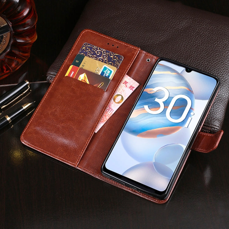Para Huawei Honor 30i idewei Crazy Horse Texture Funda de cuero con tapa horizontal con soporte, ranuras para tarjetas y billetera (marrón)