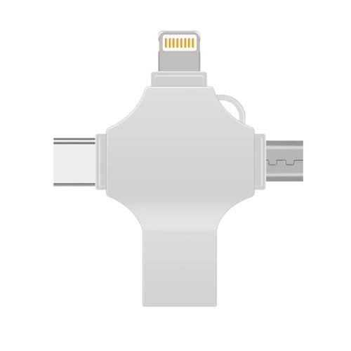 Disco Flash Cross 64GB 4 en 1 8 Pin + Micro USB + USB-C + USB 3.0 (Plata)