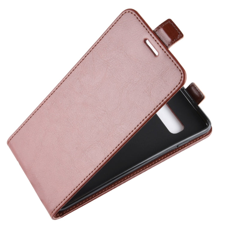 Estuche de cuero de TPU con tapa vertical estilo empresarial para Galaxy S10 +, con ranura para tarjeta (marrón)