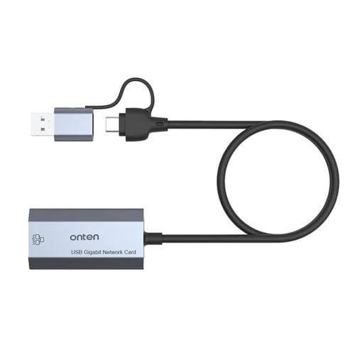 Tarjeta de Red Gigabit USB 3.0 Onten UE101 2 en 1 con Puerto de Red USB-C y Concentrador USB (Azul)