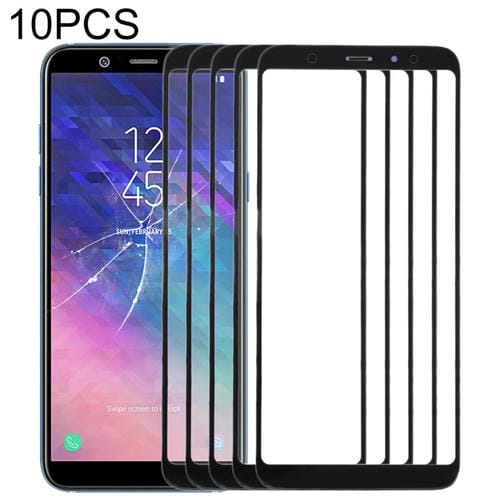 Glaslinse Frontbildschirm Samsung Galaxy A6+ A605 (10 Stück) (Schwarz)