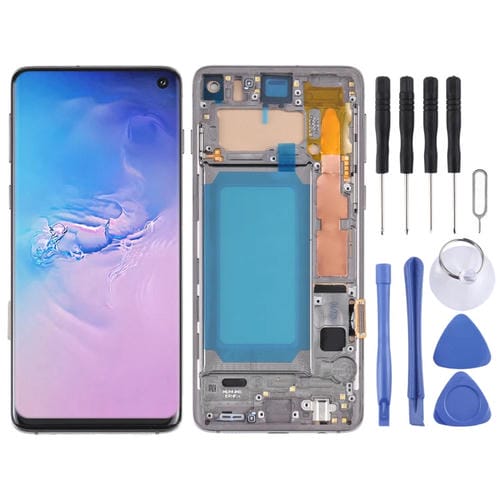 TFT LCD-Bildschirm Samsung Galaxy S10 SM-G973 mit Rahmen (Schwarz)