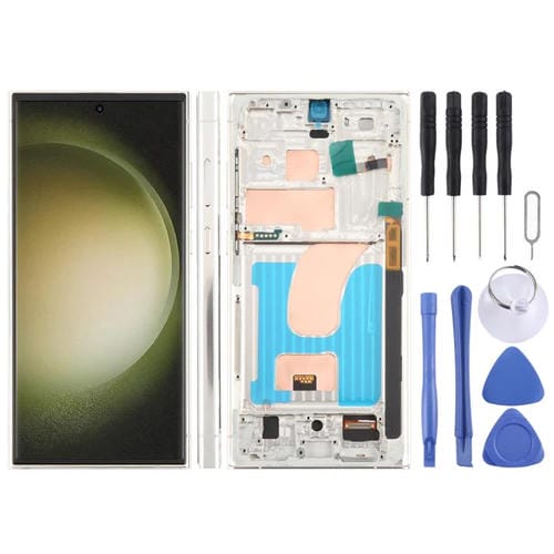 Pantalla LCD TFT de 6,72 pulgadas para Samsung Galaxy S23 Ultra SM-S918B, digitalizador completo con marco, sin identificación de huellas dactilares (dorado)
