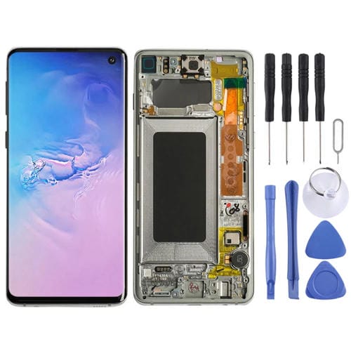 LCD-Bildschirm Super AMOLED Samsung Galaxy S10 4G mit Rahmen (Weiß)