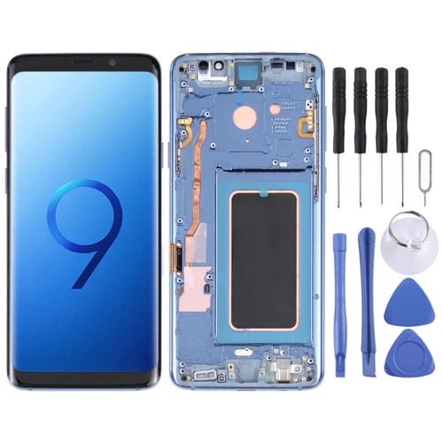 Schermo LCD Super AMOLED Samsung Galaxy S9+ G965F DS G965U G965W G9650 con Cornice (Blu)