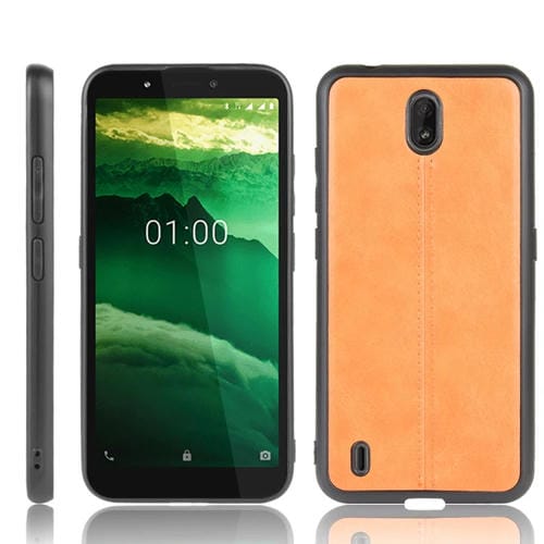 Para Nokia C1 Piel de patrón de vaca de costura a prueba de golpes PC + PU + TPU Funda (Naranja)