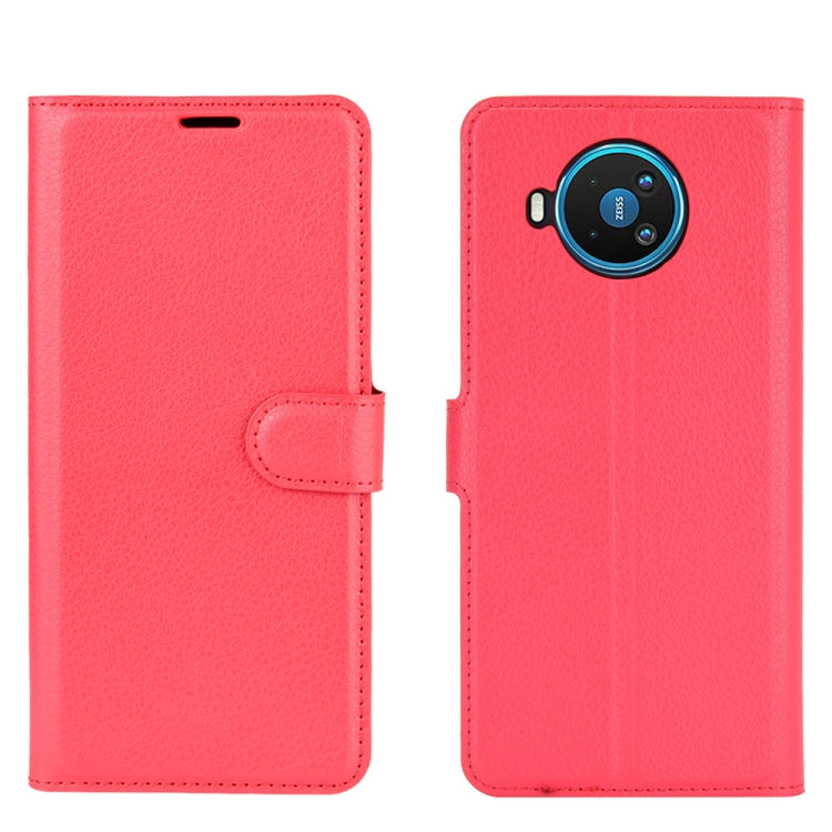 Para Nokia 8.3 5G Litchi Texture Funda protectora con tapa horizontal con soporte, ranuras para tarjetas y billetera (rojo)