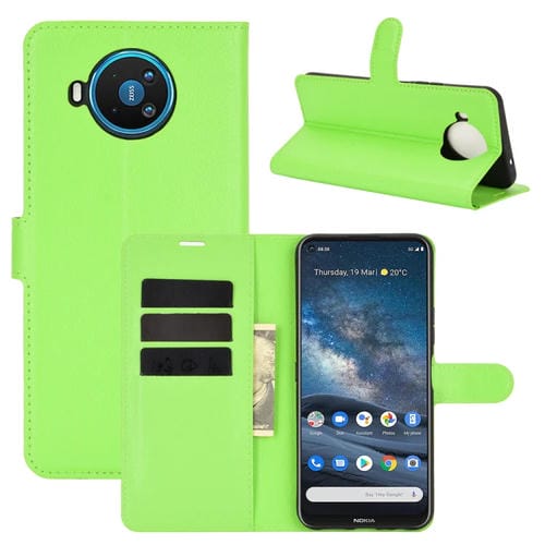 Para Nokia 8.3 5G Litchi Texture Funda protectora con tapa horizontal con soporte, ranuras para tarjetas y billetera (verde)