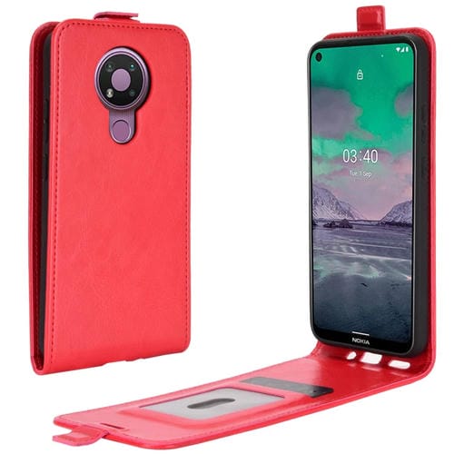 Para Nokia 3.4 R64 Funda protectora de cuero con solapa vertical con textura con ranuras para tarjetas y marco de fotos (rojo)