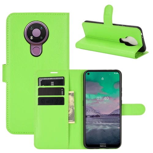 Para Nokia 3.4 Funda protectora con tapa horizontal con textura Litchi con soporte, ranuras para tarjetas y billetera (verde)