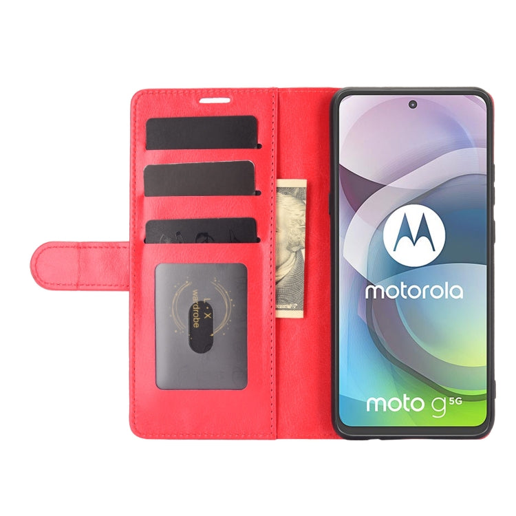 Para Motorola Moto G 5G R64 Textura Funda protectora con tapa horizontal única con soporte y ranuras para tarjetas y billetera y marco de fotos (rojo)