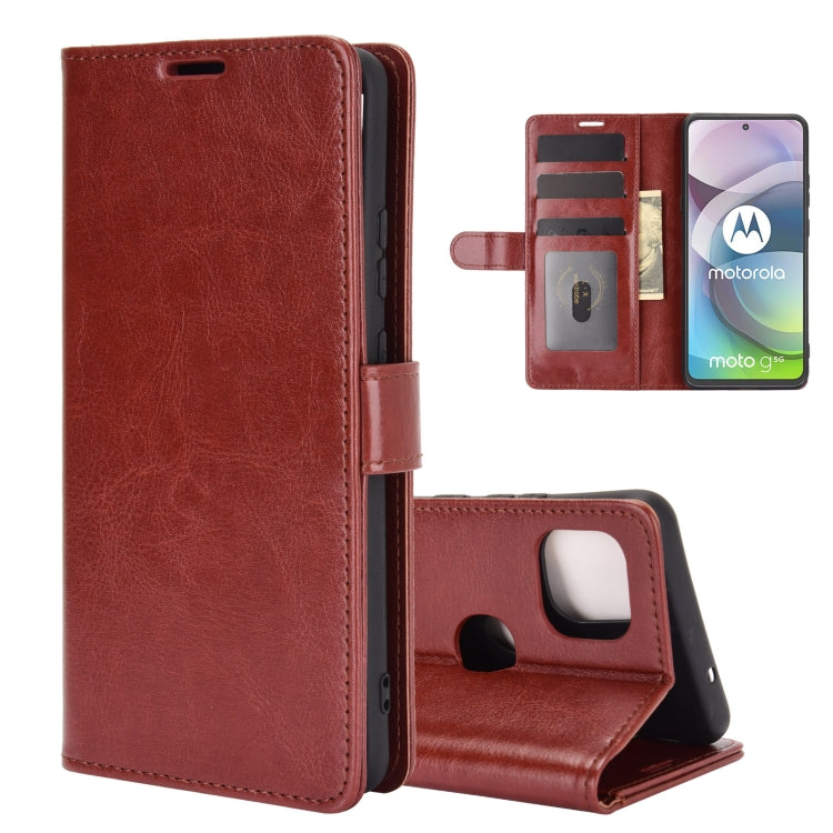 Para Motorola Moto G 5G R64 Funda protectora con solapa horizontal con textura con soporte, ranuras para tarjetas, billetera y marco de fotos (marrón)