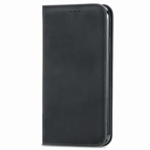 Funda para iPhone 12 Mini Cuero Retro Skin Feel con Tapa Horizontal Magnética Soporte Ranuras Tarjetas Billetera Marco Fotos (Negro)